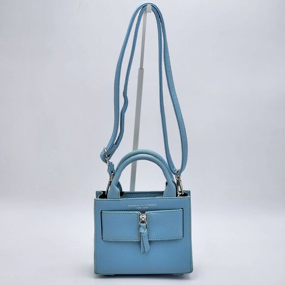 Brandon Blackwood Kuei Mini Zip Leather Tote Crossbody Bag Powder Blue - Picture 7 of 12